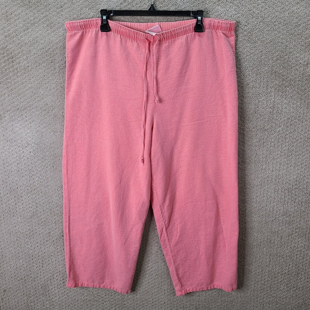 Hot Cotton Pants Womens Large Pink Crop Drawstring 100% Cotton Casual USA Made